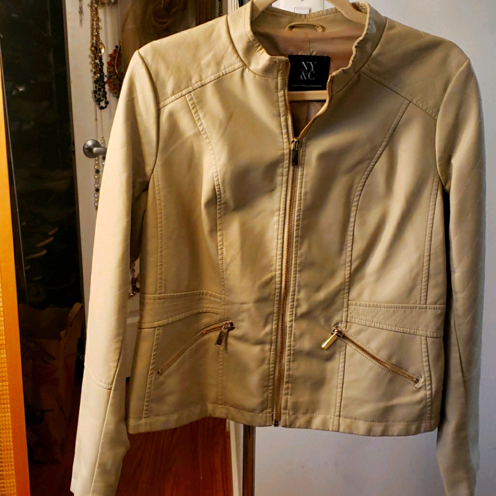 New York & Co Beige Faux Leather jacket sz Med